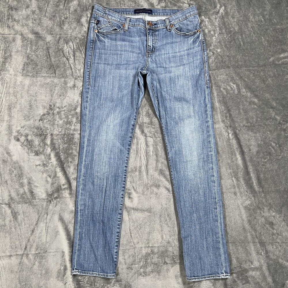 Rock & Republic Jeans Womens 12 Blue Medium Wash Straight Mid Rise Studded